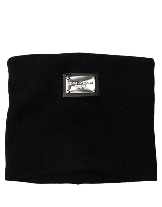 Black Cashmere Logo Plaque Neck Warmer Scarf