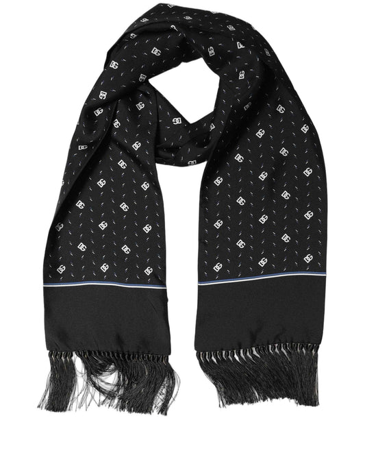 Black Silk DG Logo Men Fringed Shawl Scarf