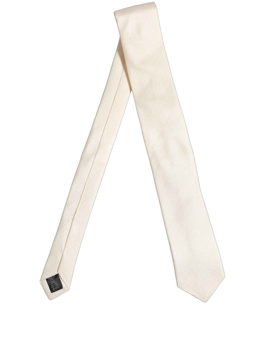 Men Off White Silk Textured Adjustable Tied Necktie Tie
