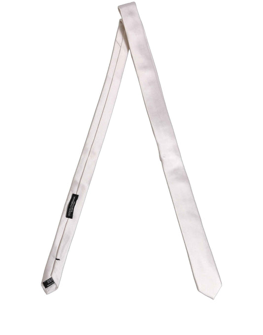 Men Off White Silk Satin Adjustable Tied Necktie Tie