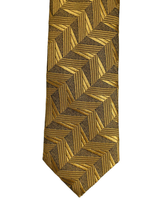 Men Gold Silk Woven Patterned Adjustable Tied Necktie Tie