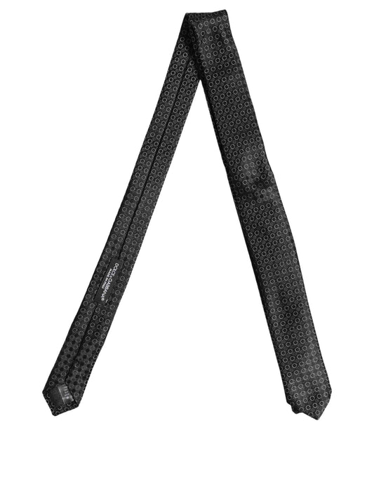 Men Black Silk Geometric Adjustable Tied Necktie Tie