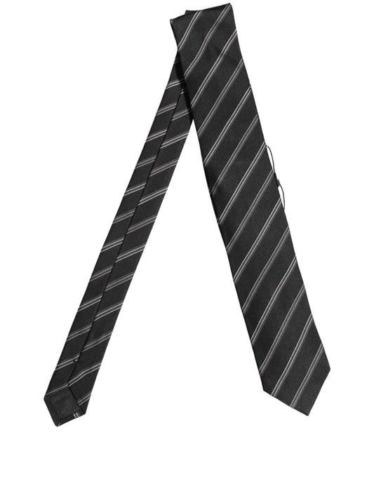 Men Black Silk Stripes Adjustable Tied Necktie Tie