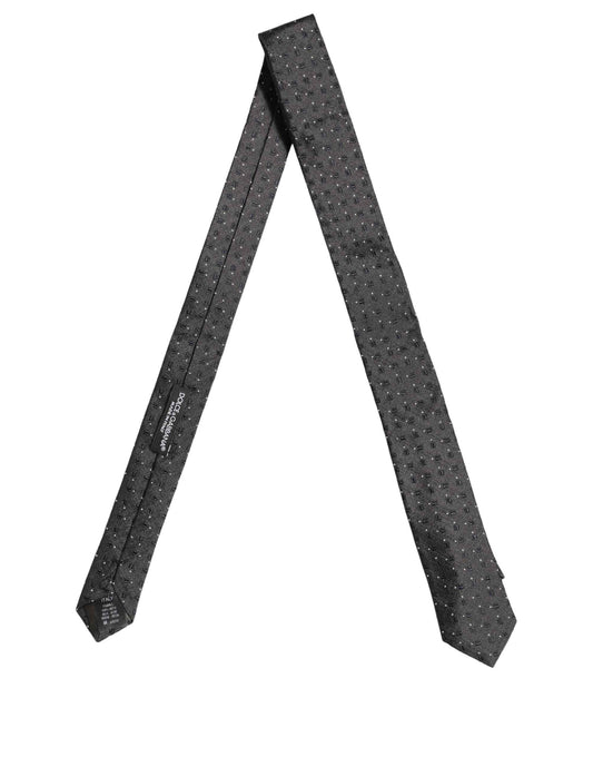 Men Dark Gray Geometric Silk Adjustable Tied Necktie Tie