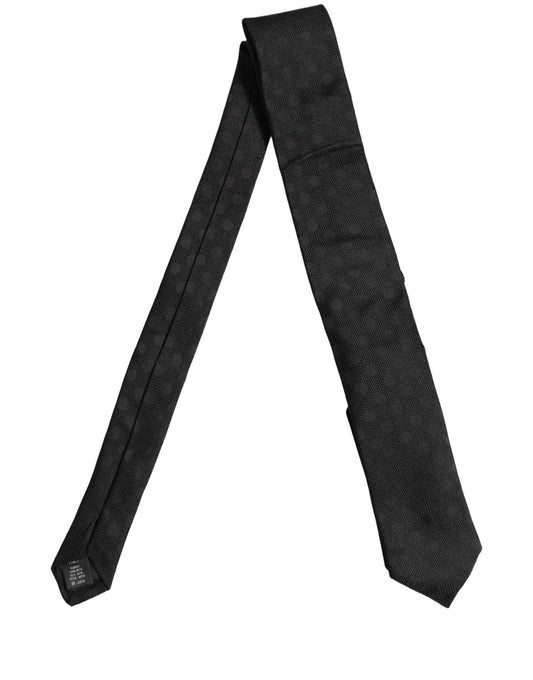 Black Polka Dot Jacquard Silk Adjustable Tied Necktie Tie