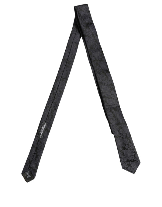 Men Black Floral Jacquard Adjustable Tied Necktie Tie
