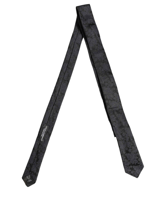 Men Black Floral Jacquard Adjustable Tied Necktie Tie