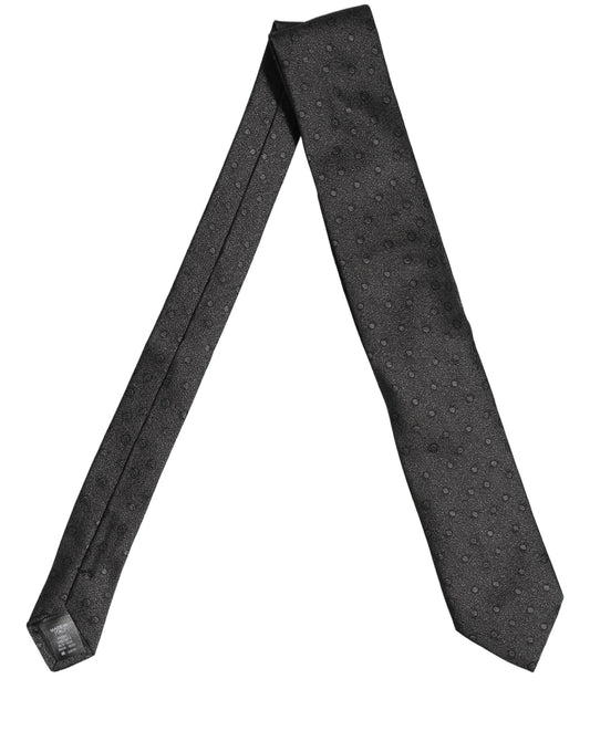 Men Black Polka Dot Silk Adjustable Tied Necktie Tie