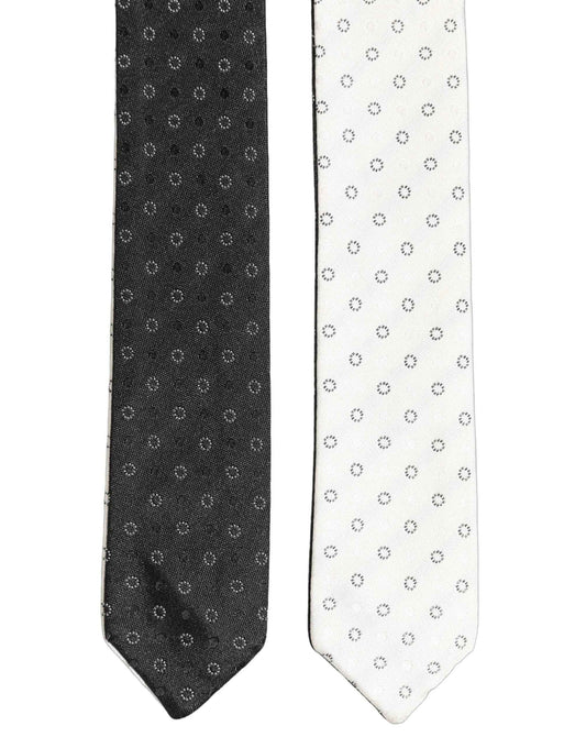 Black White Geometric Silk Adjustable Tied Necktie Tie