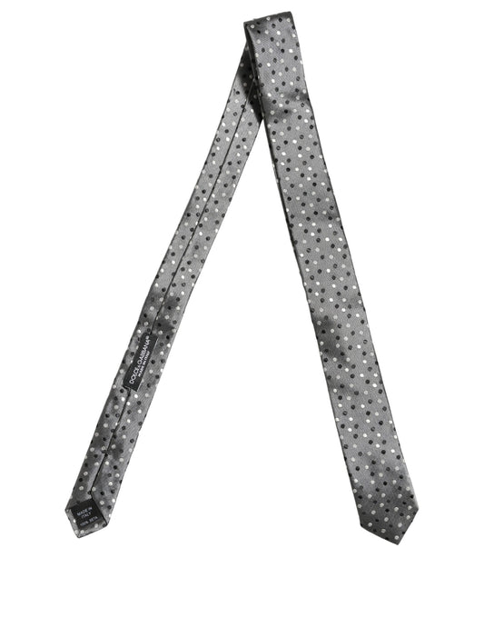 Men Gray Polka Dot Silk Adjustable Tied Necktie Tie