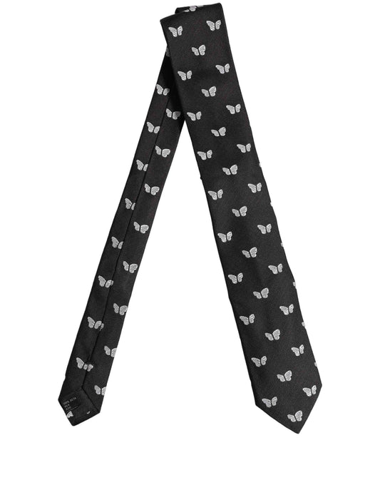 Men Black Silk Butterfly Adjustable Tied Necktie Tie