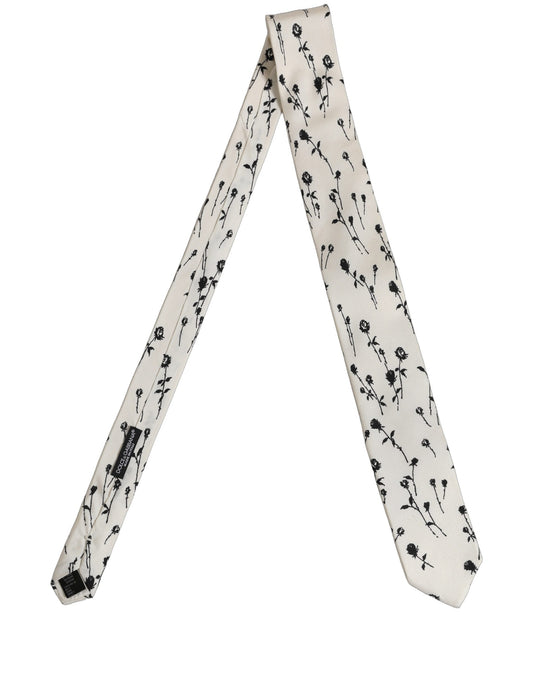 Off White Floral Print Adjustable Necktie Accessory Tie