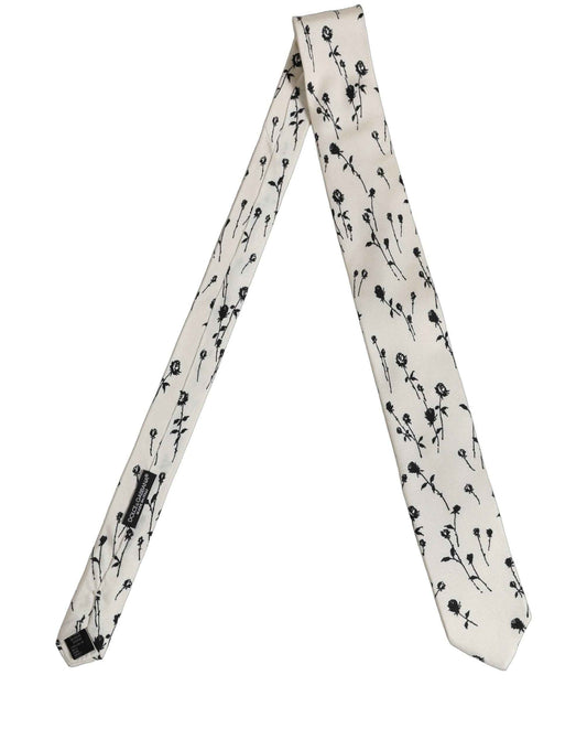 Off White Floral Print Adjustable Necktie Accessory Tie