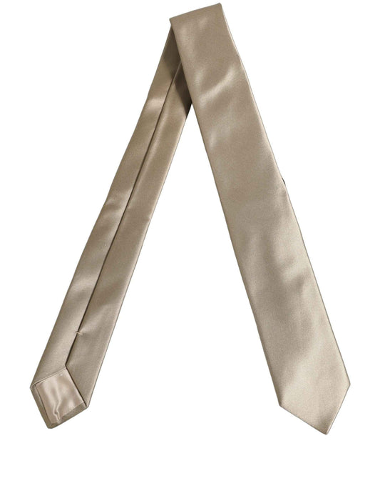 Beige Satin Silk Adjustable Tied Necktie Accessory Tie