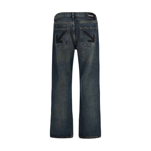 Blue Cotton Straight-Leg Jeans