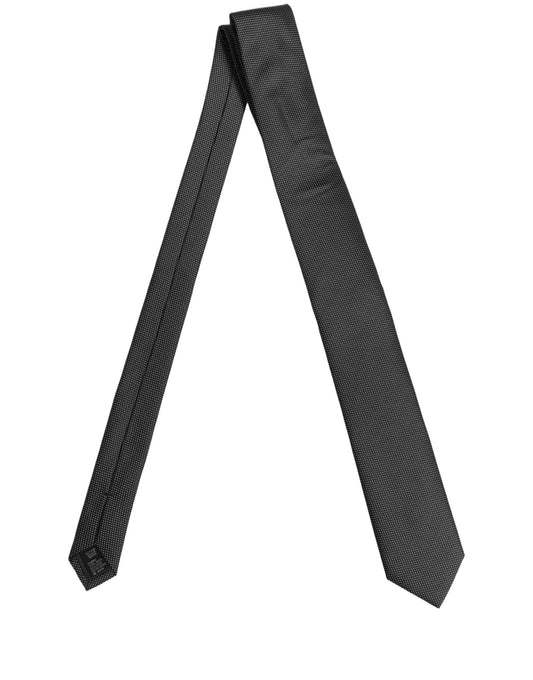 Black Silk Micro Polka Dot Adjustable Tied Necktie Tie