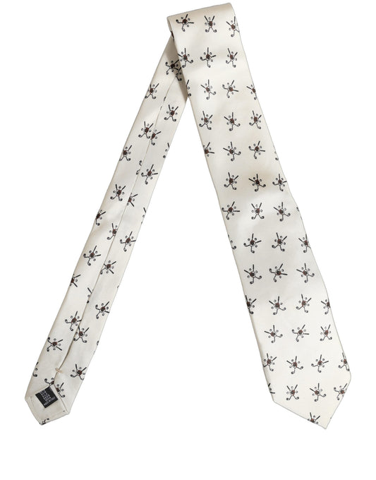 Off White Printed Silk Adjustable Necktie Accessory Tie
