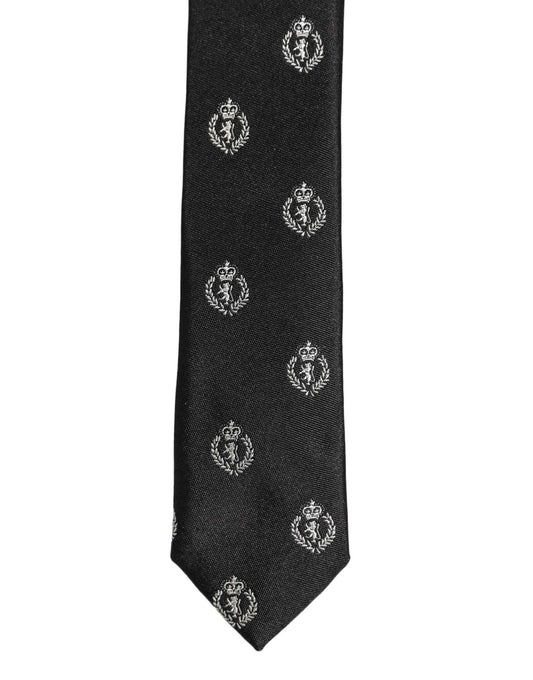 Black Crest Emblem Silk Adjustable Necktie Accessory Tie