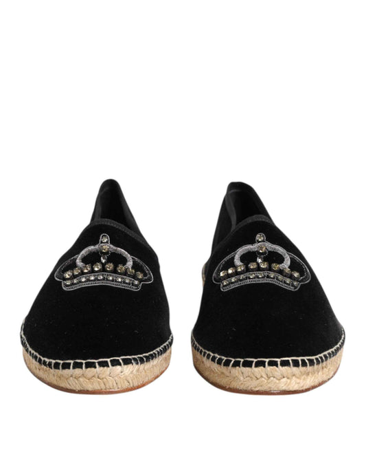 Black Embellished Crown Flat Espadrilles Shoes