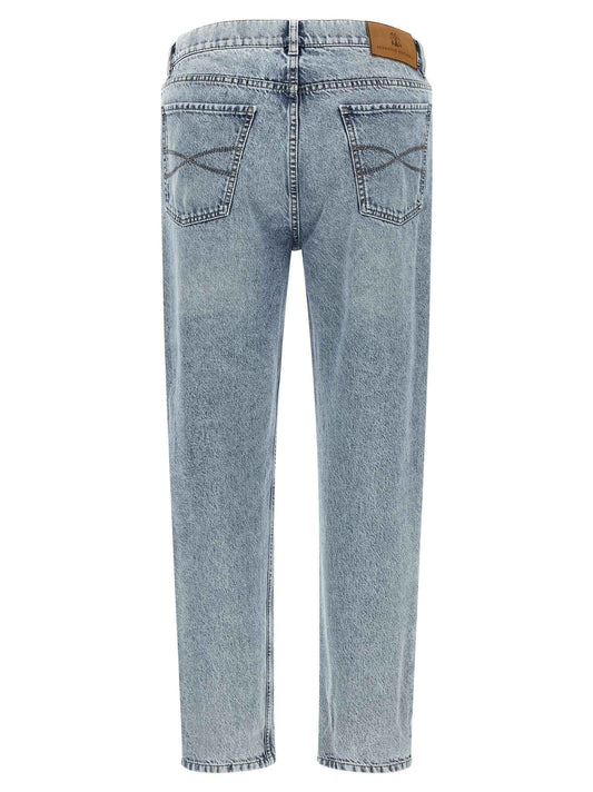 Blue Cotton High-Waisted Jean