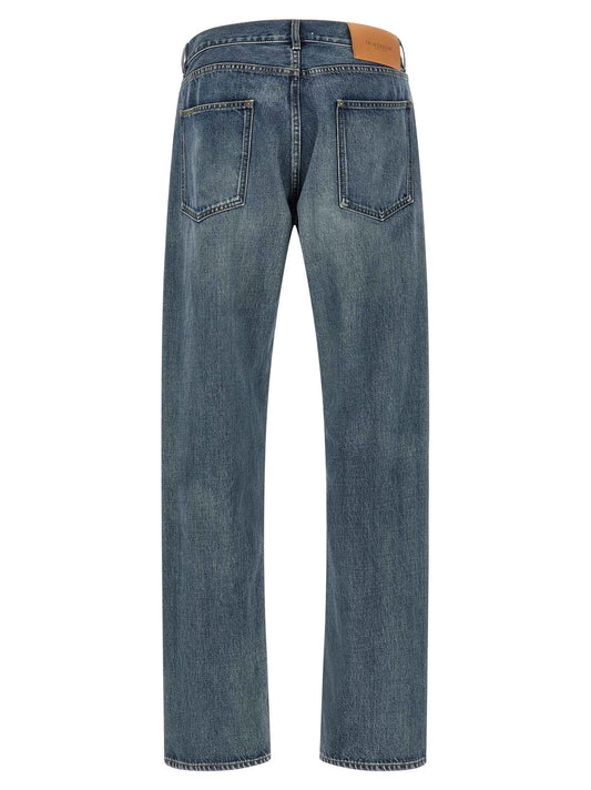 Blue Cotton Straight-Leg Jeans