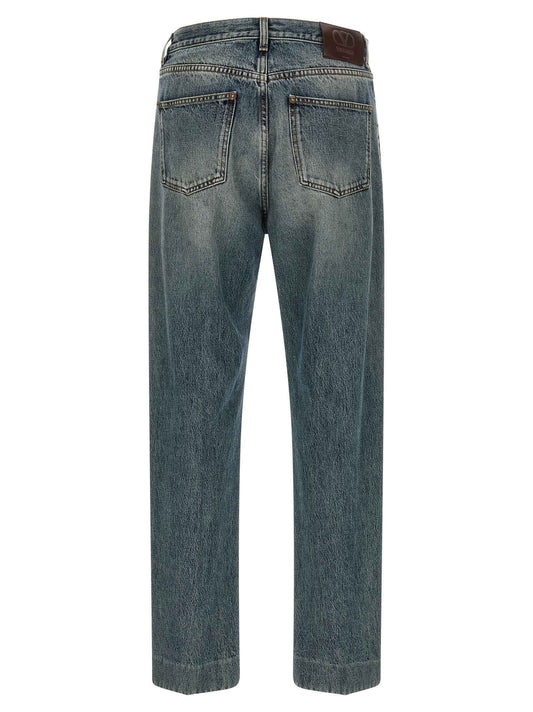 Blue Cotton Straight-Leg Jeans