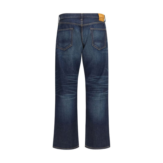 Blue Cotton Straight-Leg Jeans