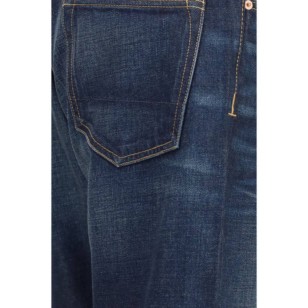 Blue Cotton Straight-Leg Jeans