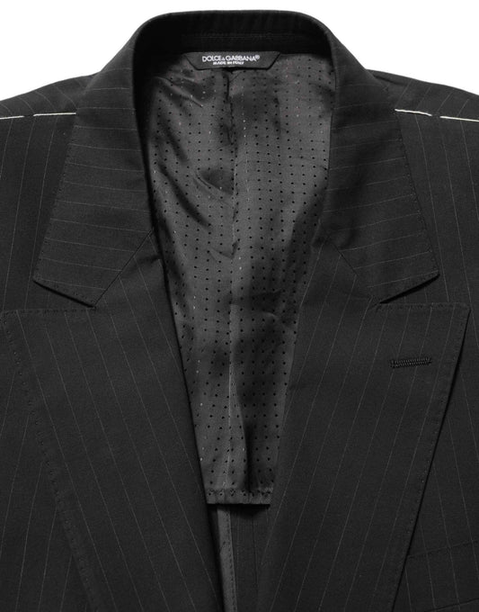 Black Pinstripe Men Single Breasted Jacket