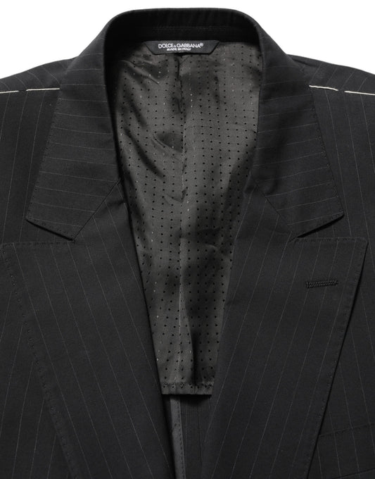 Black Pinstripe Men Single Breasted Jacket