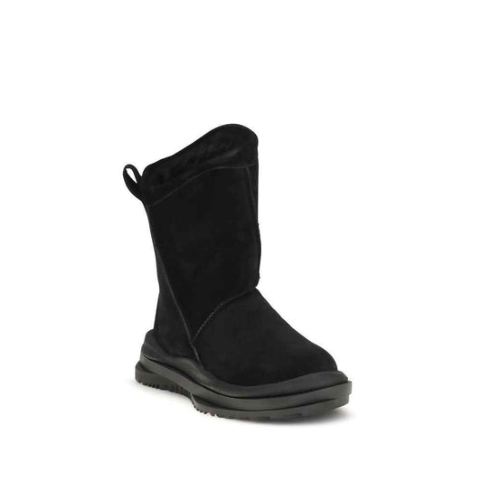 Black Suede Leather Flat Boots