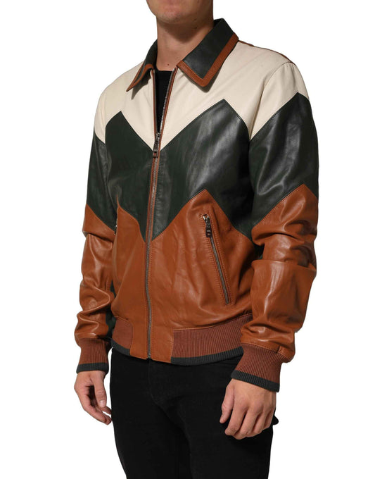 Multicolored Leather Full Zip Men Jacket