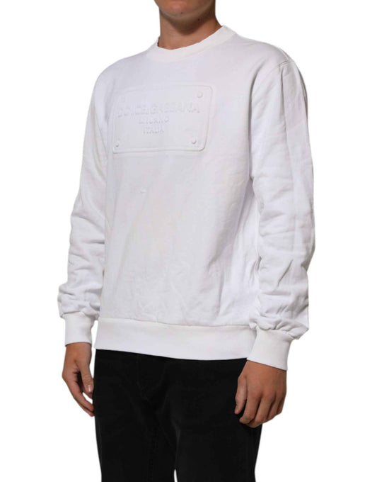 White Logo Embossed Cotton Sweatshirt Sweater