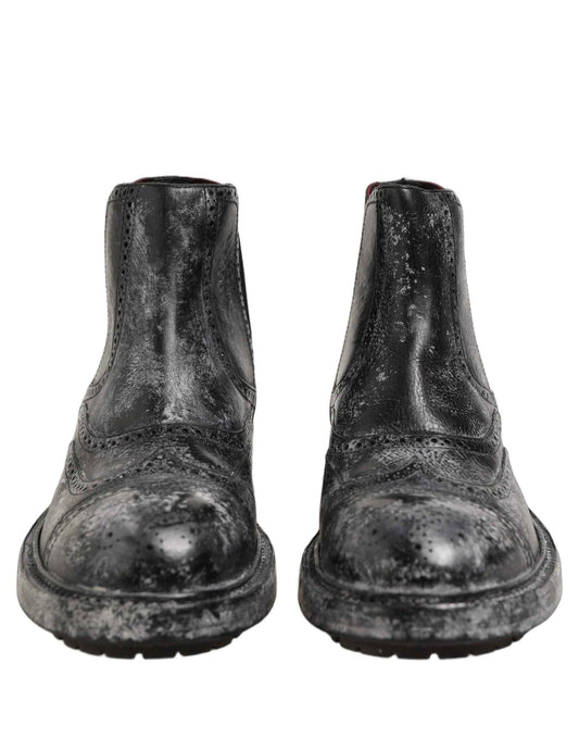 Black Gray Leather Ankle Chelsea Boots Shoes