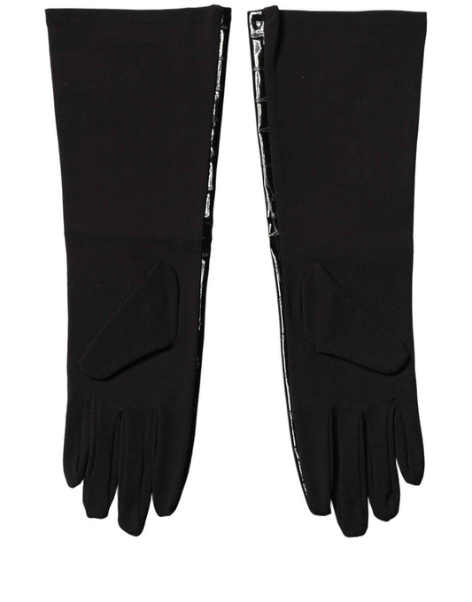 Black Polyester Patterned Short Length Gloves