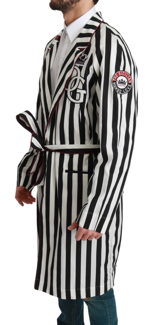 Black Coat Nightgown White Cotton Robe Dolce & Gabbana