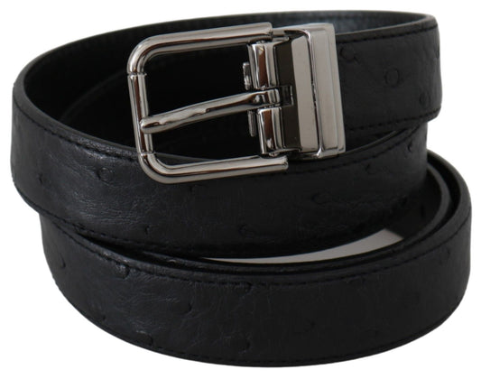 Black Exotic Skin Pattern Silver Buckle Belt Dolce & Gabbana