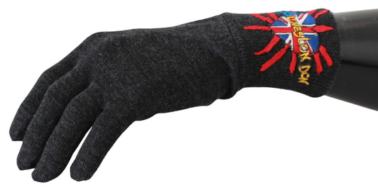 Gray #DGLovesLondon Embroidered Wool Gloves Dolce & Gabbana