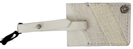 Beige Luggage Tag Branded Leather Patterned Keychain GF Ferre