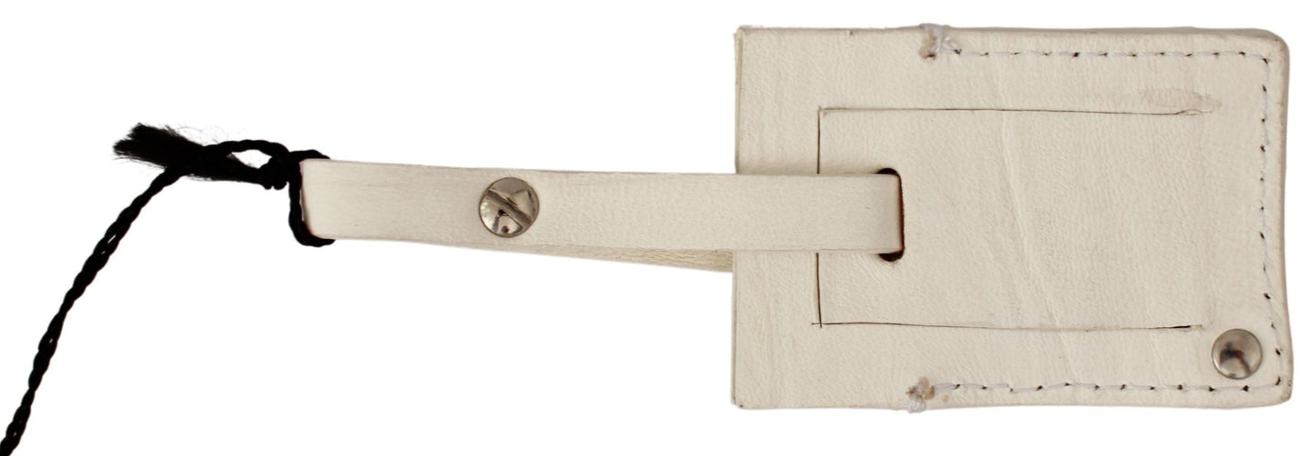 Beige Luggage Tag Branded Leather Patterned Keychain GF Ferre