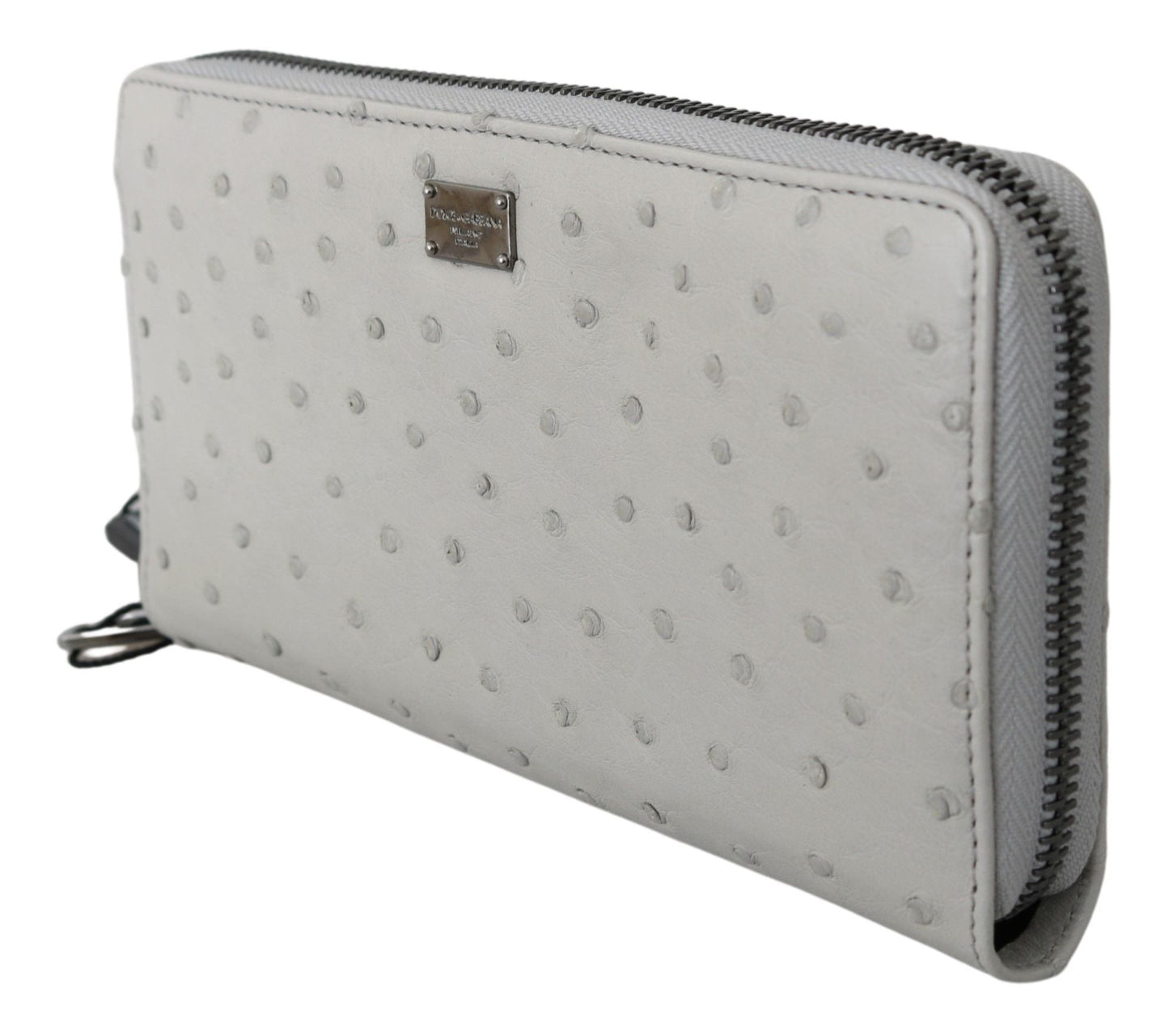 White Ostrich Leather Continental Mens Clutch Wallet Dolce & Gabbana
