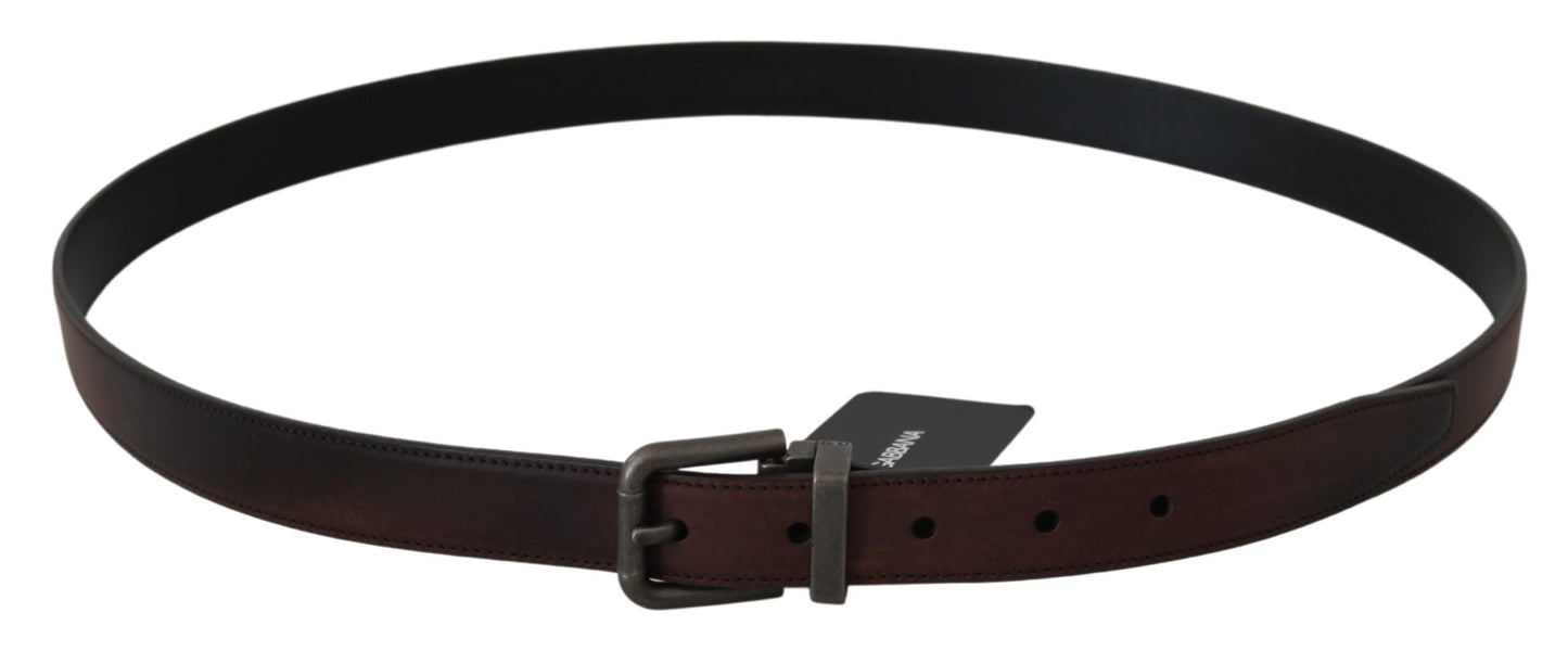Solid Brown Leather Gray Buckle Belt Dolce & Gabbana