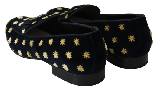 Blue Velvet Crown Slippers Loafers Shoes Dolce & Gabbana