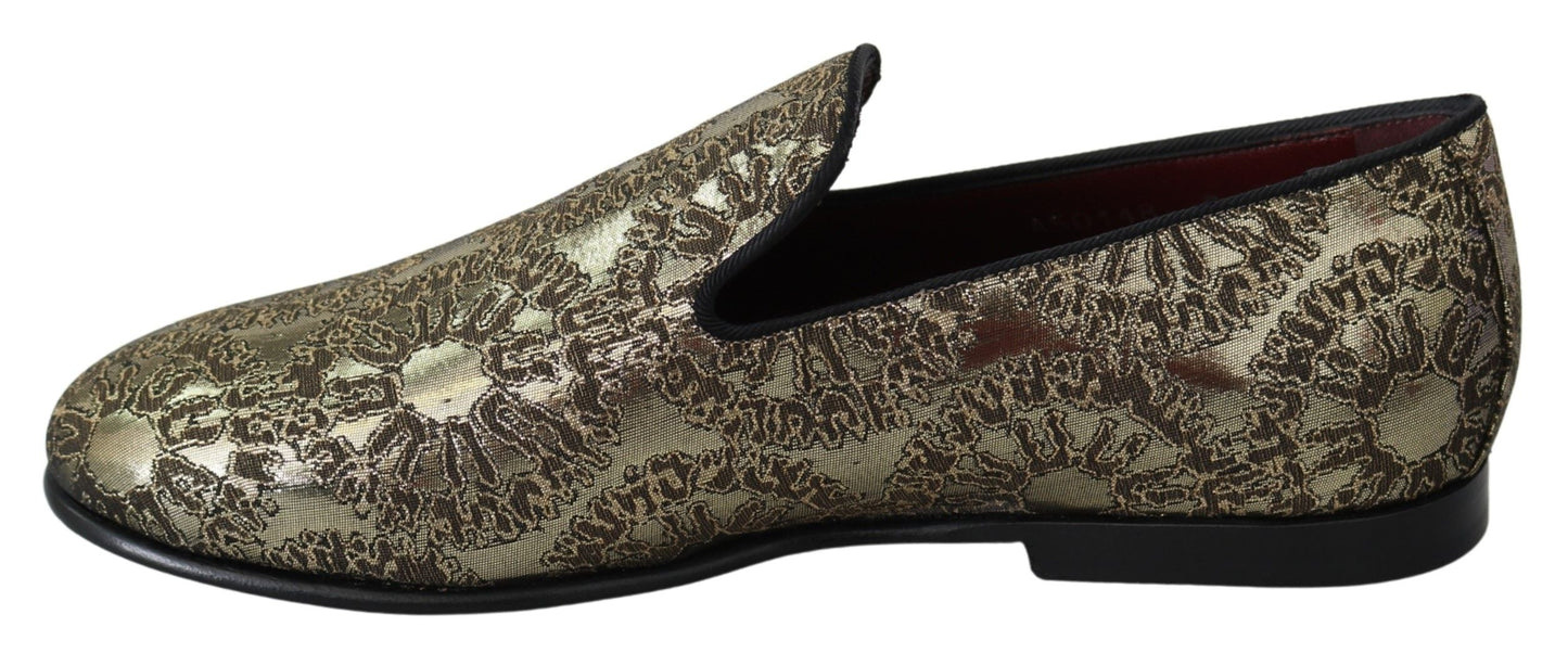 Gold Jacquard Flats Mens Loafers Shoes Dolce & Gabbana
