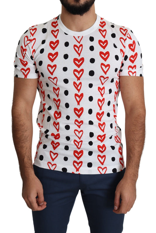 White Hearts Print Cotton Men Top T-shirt Dolce & Gabbana