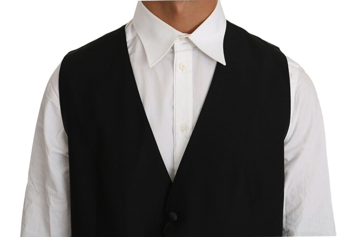 Black Solid Wool Silk Vest Dolce & Gabbana