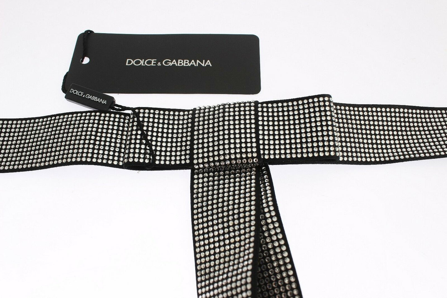 Black Silk Clear Crystal Bow Waist Belt Dolce & Gabbana