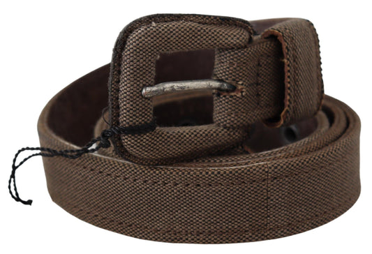 Brown Leather Logo Buckle Waist Belt Costume National
