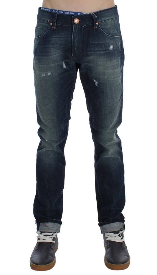 Blue Wash Cotton Denim Slim Fit Jeans Acht