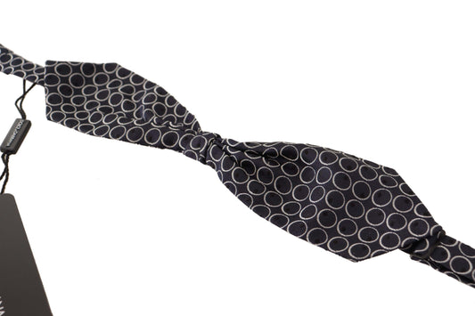 Dark Gray White Round 100% Silk Neck Papillon Tie